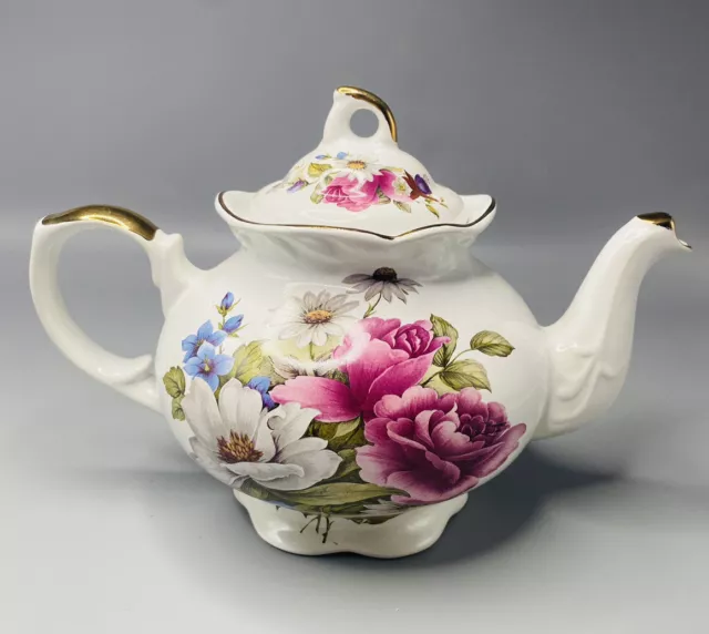 Vintage Arthur Wood & Son Rose Floral Teapot Staffordshire England #6471