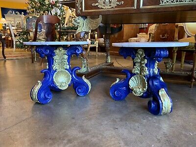 Pair of Hand Painted parcel gilt Portuguese Pedestals with Marble top 3