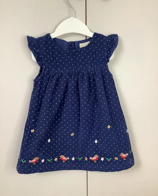 Jojo Maman Bebe Dress Age 6-12 Months Needlecord Pinafore embroidery bird Detail