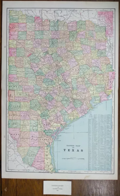 Vintage 1900 EAST TEXAS Map 14"x22" Old Antique Original AUSTIN FORT WORTH WACO