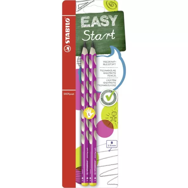 STABILO EASYgraph Dreikant-Bleistift Härtegrad B für Linkshänder 2er Pack pink