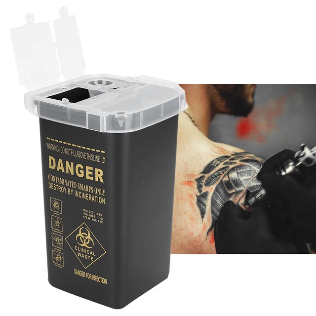 (Black)Plastic Disposable Blade Cutter Tattoo Needle Container Collector GDT