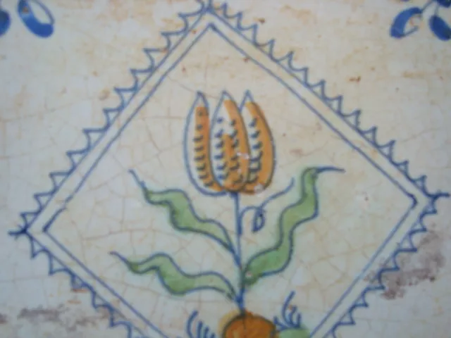 17th century delft handpainted dutch  tile with  tulip/tulp 1650 2