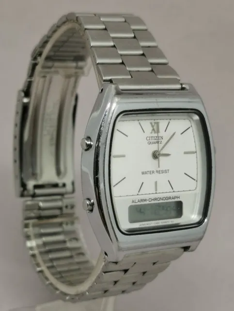 Vtg 1987 Citizen C480 Chrome Ana Digi Alarm Chronograph Quartz Gents Wrist Watch