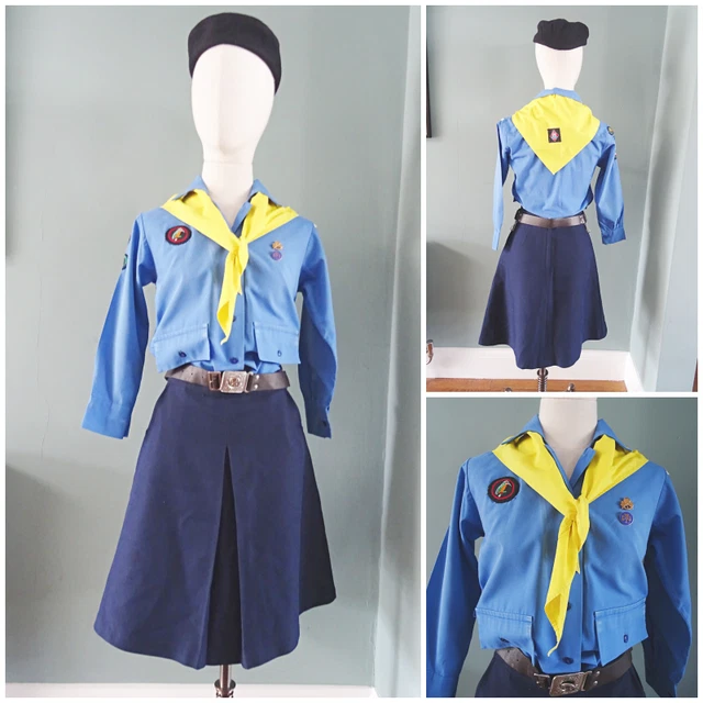 VINTAGE GIRL GUIDE Uniform 1980s Shirt Cap Neck Tie Badges Belt Skirt