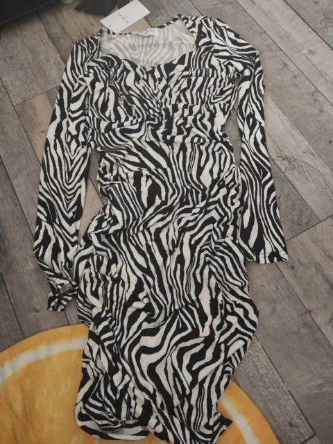 Womens Bodycon Animal Print Black White Dress Ladies Size Small New With Tag