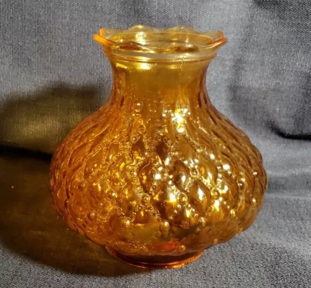 Vintage Amber Quilted Glass Hurricane Oil Lamp Shade 3” Fitter 6” Tall