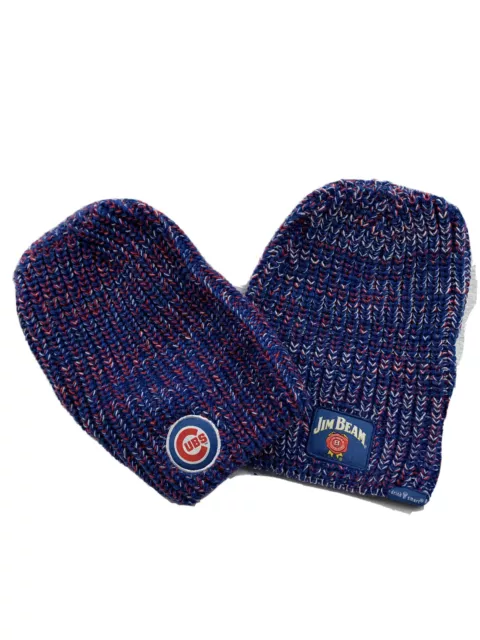 Chicago Cubs Beanie Knit Skully Winter Cap Hat Jim Beam Whiskey Wrigley Set Of 2