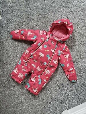 Baby Girls Joules Snowsuit 3-6 Months Pink Zip Up Rabbits hooded fleece mitts dd