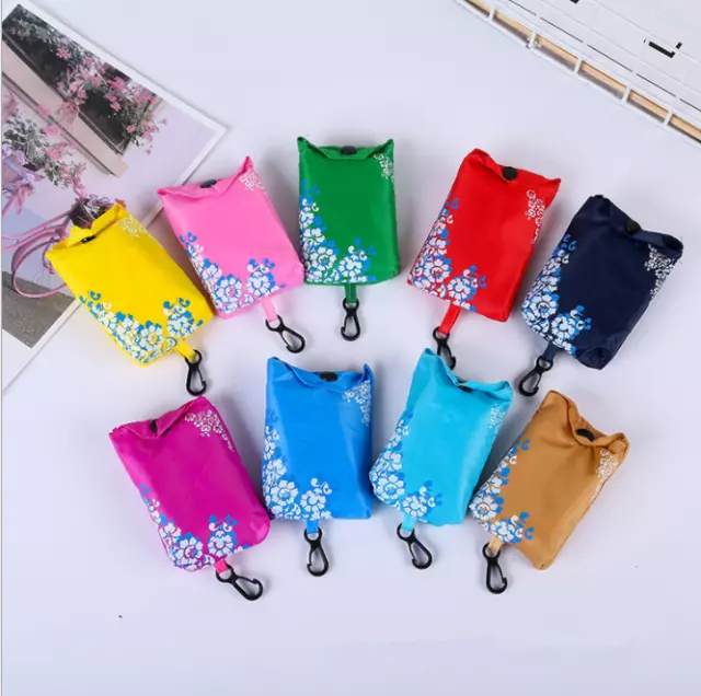 Foldable Handy Shopping Bags Reusable Tote Pouch Handbags Chinese White Vine