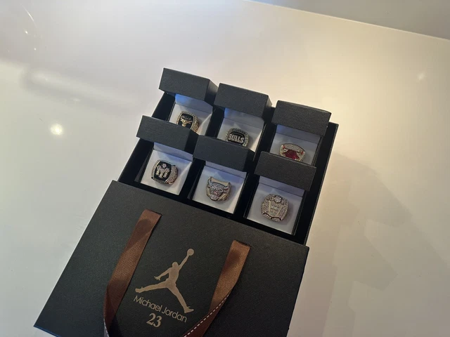MICHAEL JORDAN MJ Chicago Bulls 6 Rings Set in Box NBA Collectible ...