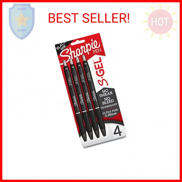 SHARPIE S-Gel, Gel Pens, Ultra Fine Point (0.38mm), Black, 4 Count
