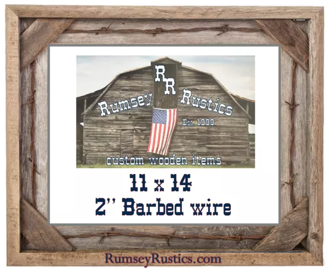 11x14 Barbed wire weathered barnwood barn wood picture frame rustic upcycled