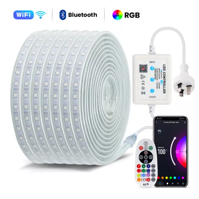1M-25M RGB LED Strip 220V 240V 5050 60LEDs/M Waterproof Tape Lights Rope AU Plug