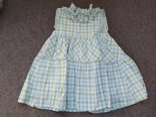 Girls, Sleeveless, Frilled, Green/White Check Summer Dress, 4 Yrs