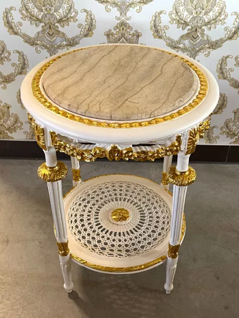 Side Table French Baroque Style Marble Top Table Handmade Home Decor Beige Gold