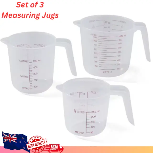 250-1000ml Beaker Spout Plastic Measuring Cup Jug Pour Kitchen Pitcher Set Of 3