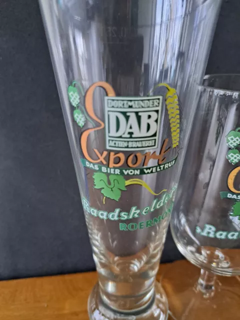 2 Altes bierglas Dortmunder Actien-brauerei DAB Export 'Raadskelder Roermond' 3