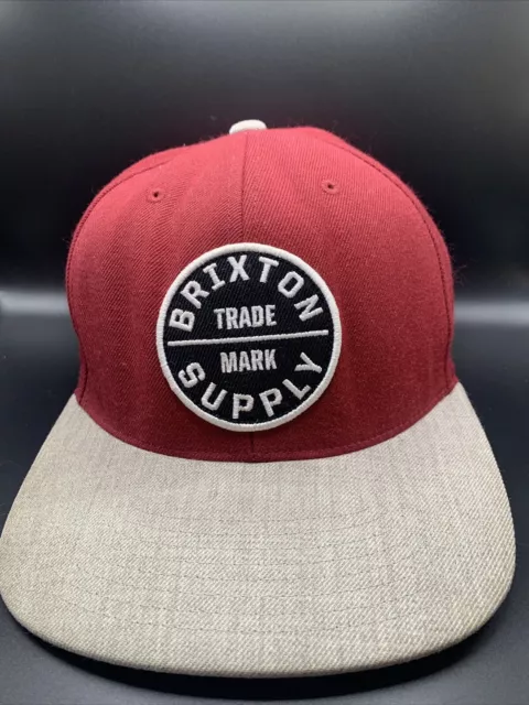 Brixton "Oath III" Snapback Hat Red Gray 6-Panel Patch Adjustable Cap