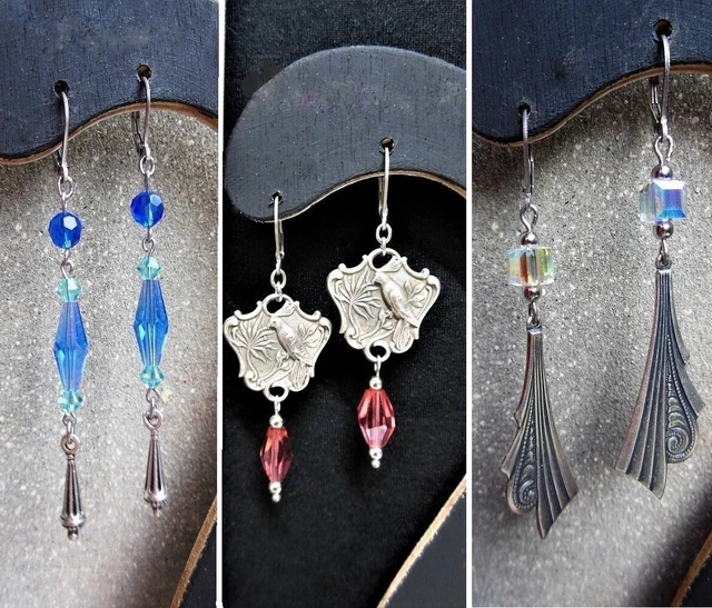 Boucles D'oreilles Rétro - Anneaux Avec Perles Et Cristal Bleu Nuit - Couleur Or - Occasion Bon état
