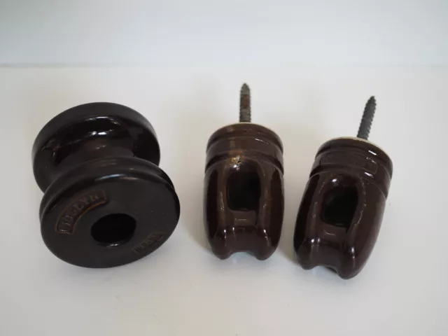 Vintage 2 Brown Joslyn Screw-in Porcelain Ceramic Insulators Large 101 LOT of 3