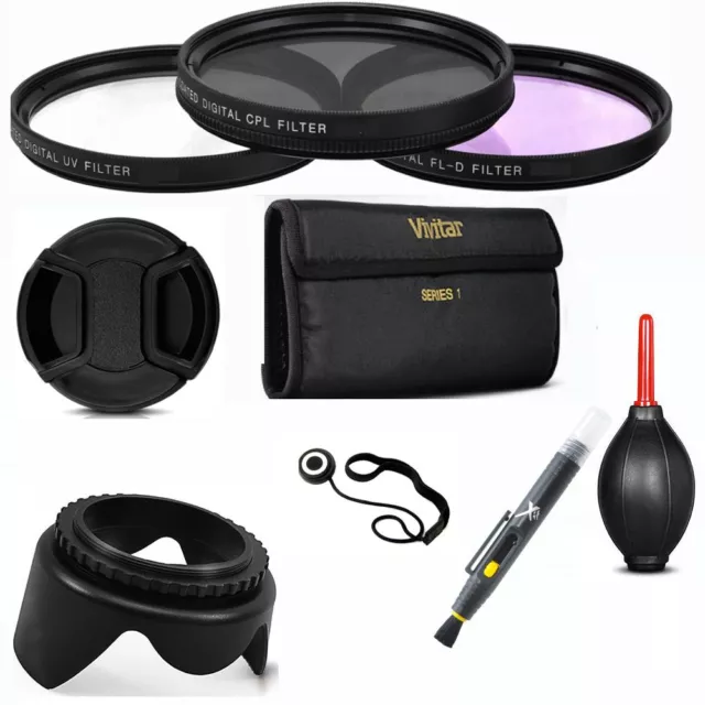 55mm HD 3 FILTER KIT + HOOD +CAP + ACCESSORIES FOR SONY ALPHA A7II W 28-70MM