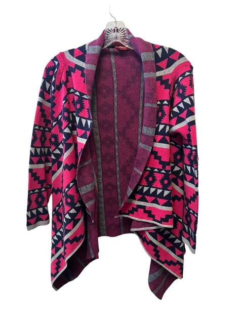 Arizona Jean Company Open Front Waterfall Cardigan Pink Navy Blue XL Jr Plus