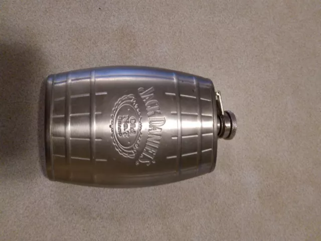 Jack Daniels Old No 7 Barrel Shaped Hip Flask 6oz. Stainless