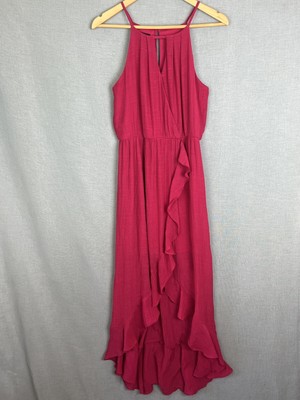 Fortune & Ivy Magenta Pink Flowy Ruffle Maxi Dress Women's Medium