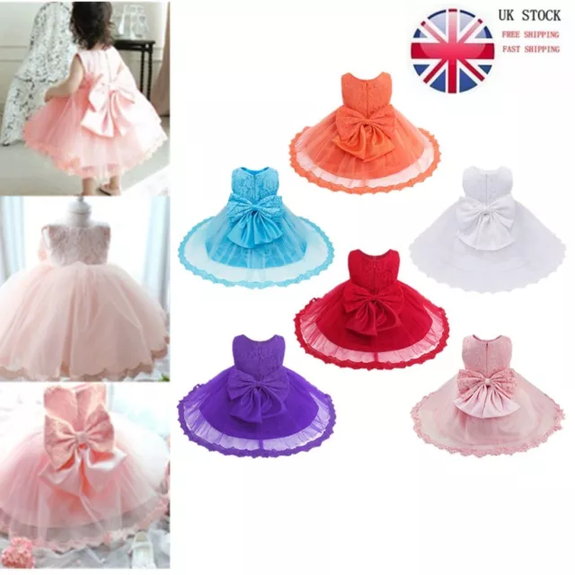 UK Princess Baby Girls Dress Flower Christening Lace Wedding Party Kids Clothes