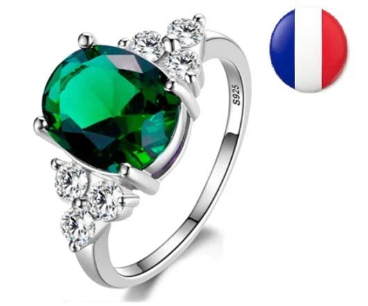 Bague En Argent Sterling 925 Avec Zircon Vert émeraude - Taille 10 Pour Femme - Neuf Avec étiquettes