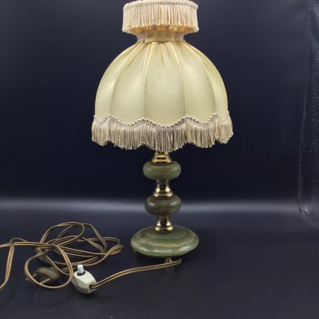 Ancienne Jolie Lampe de Chevet Magnifique Pied en Albâtre Multicolore Vintage 2