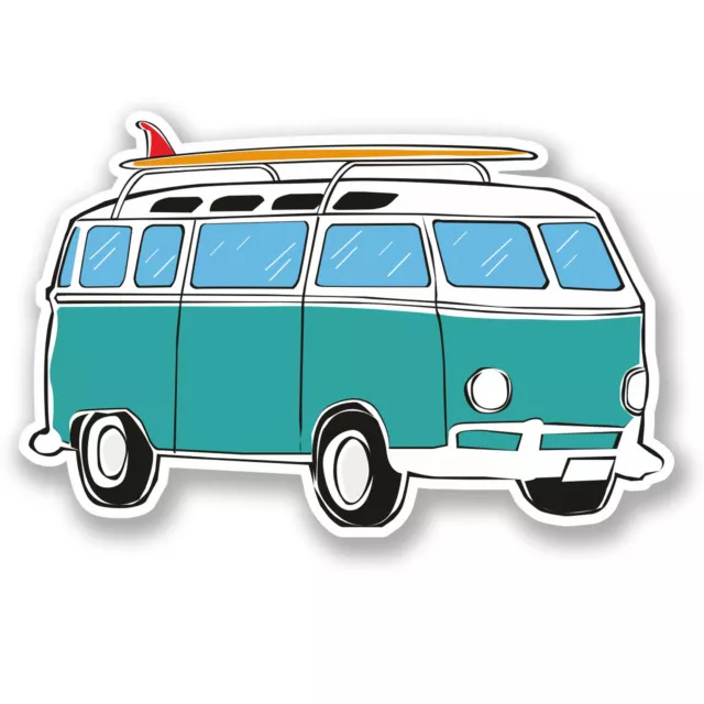 2 x Camper Van Surf Surfing Vinyl Sticker Laptop Travel Luggage