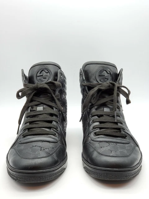 GUCCI 224778 BLACK GG Imprime Leather Coda High Top Sneakers Size