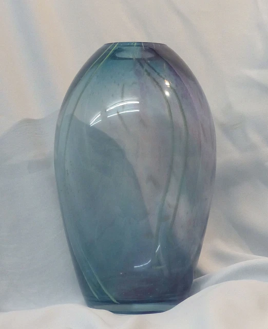 A 1970 très joli grand vase cristal LA ROCHERE ovoïde 32cm2.4kg bleu très déco