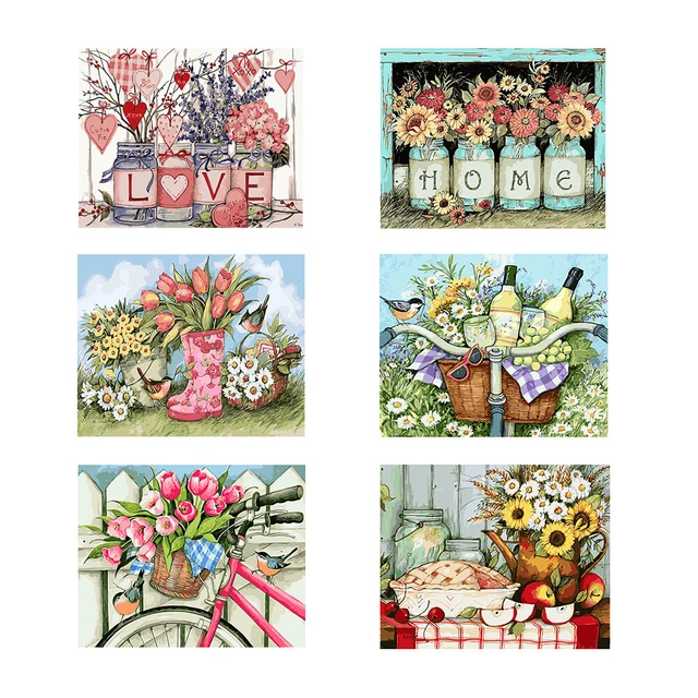 Painting By Numbers on Canvas DIY Oil Drawing Flower Picture for Home Decoration
