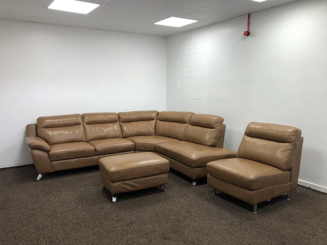 DFS DICE LARGE Corner Sofa Footstool Leather In Tan Rrp 2999.99