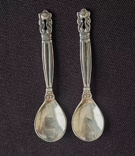 2 Acorn Pattern Georg Jensen? Sterling Silver Salt Spoons 2.25"