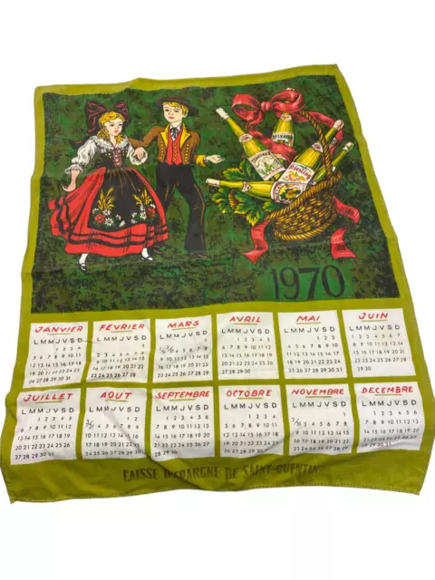 ** Ancien Torchon Calendrier Année 1970 Beauville Cpa Ptt La Poste Tapisserie