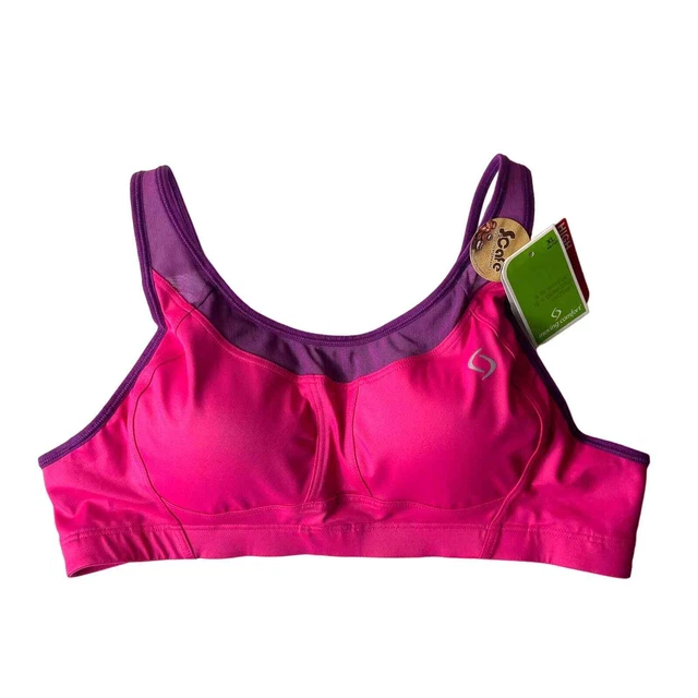 Brooks Pink Navy Blue Fiona Medium Impact Wireless Moving Comfort Sports Bra  34B