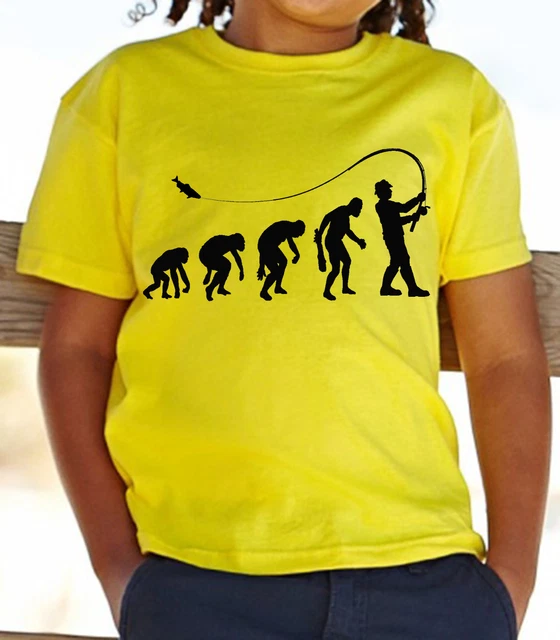 T-shirt uomo donna bambini EVOLIUTION OF FISHERMAN divertente t-shirt compleanno scherzo regalo