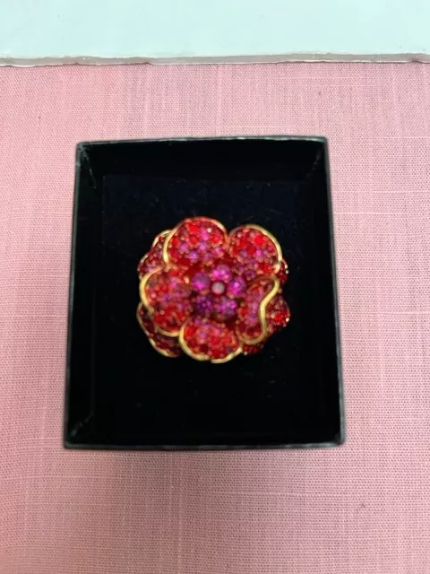 Vintage Joan Rivers Goldtone Pave Red/Purple Crustal Flower Ring Size 10 FREE SH