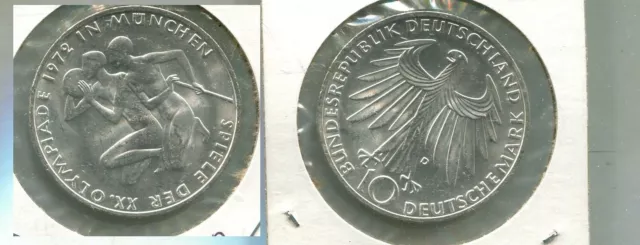 1972 Germany 10 Deutsche Mark Silver Coin Choice Bu 6415R