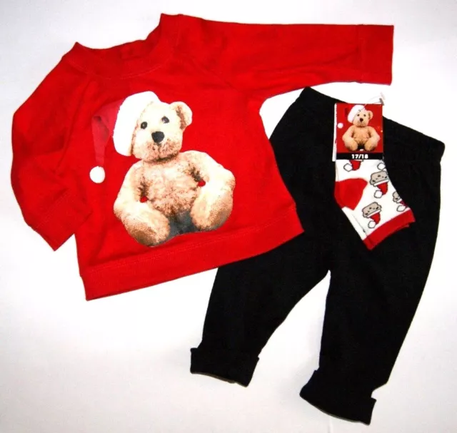 Ensemble 3 Pieces Sweat Pantalon Chaussette 6 Mois Bebe Neuf Ours Bonnet Noel