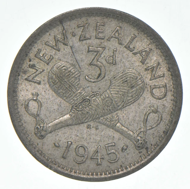 Roughly the Size of a Dime 1945 New Zealand 3 Pence World Silver Coin *295