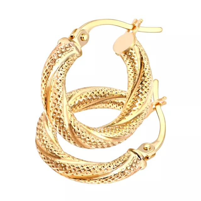 9ct Gold Ladies Glittery Hoop Earrings - Gift Boxed - Solid 9ct Gold