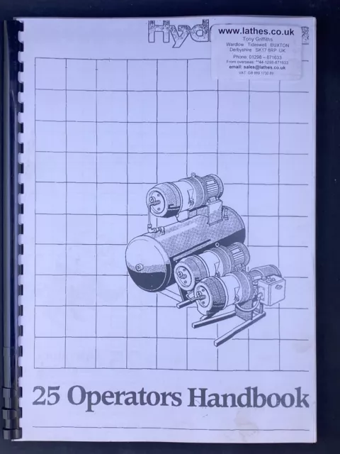 HYDROVANE COMPRESSOR Lathe 25 SERVICE MANUAL UK Diagrams Instructions