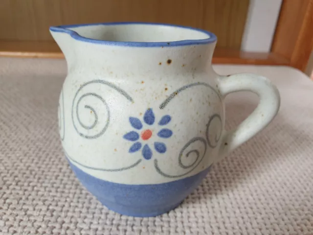 Small Blue & Cream Speckled Studio Art Pottery Jug