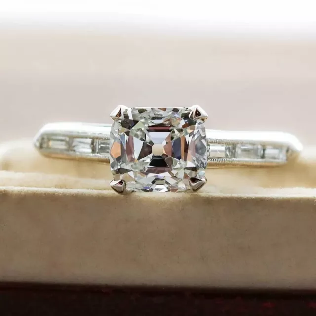 Art Deco Asscher Lab Created Diamond Wedding Bridal 14K White Gold Filled Ring