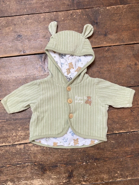 Top con cappuccio vintage H&M bambino taglia 0-3 mesi anni '90 orsacchiotto